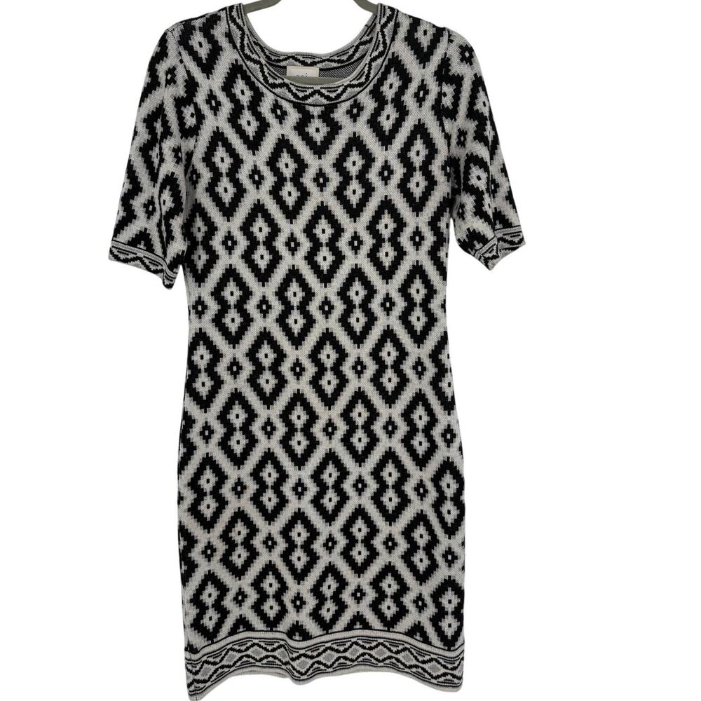 eci New York Geometric Sweater Dress Black White Silver Aztec Southwestern SZ M